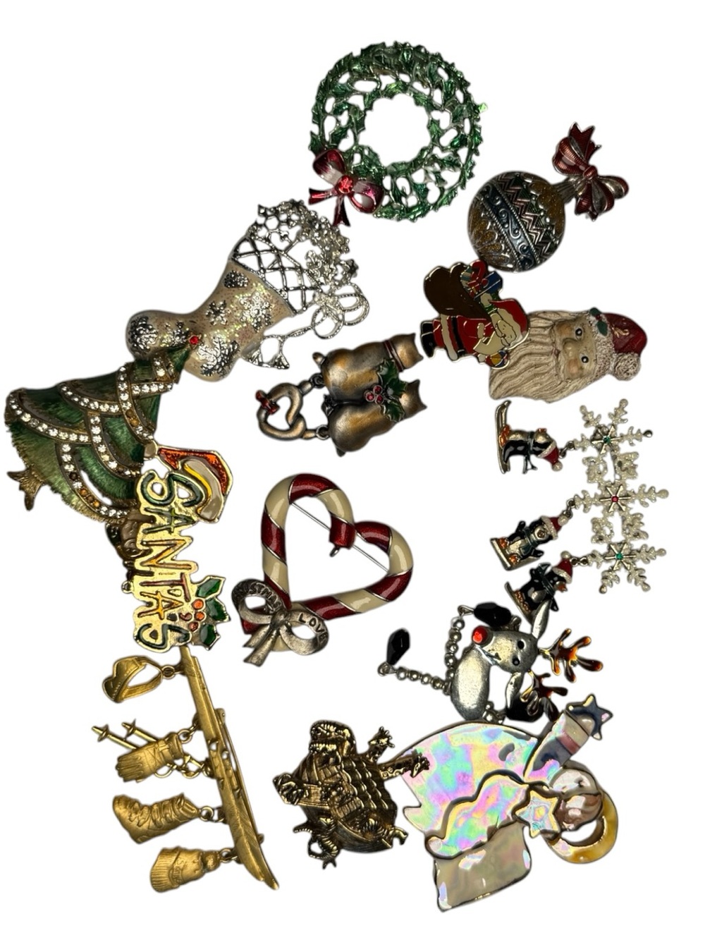 Vintage Christmas Brooch Lot Mixed